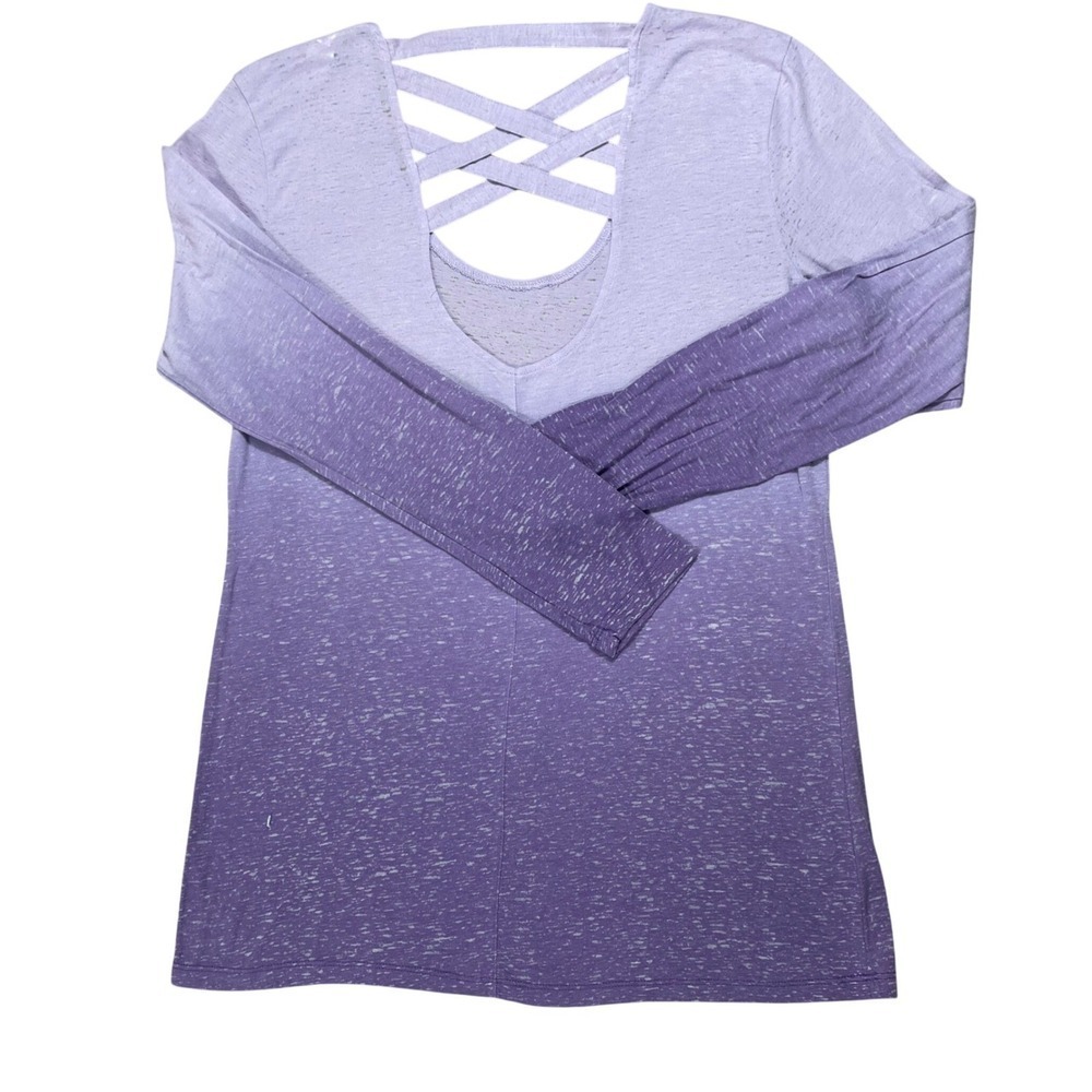 XL Earth Yoga Purple Ombre Lattice Back Organic Cotton Long Sleeve Athleisure - Picture 4 of 7